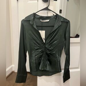 Zara Emerald Green Satin Blouse